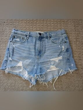 Abercrombie & Fitch High-rise Frayed Hem Blue Jean Cut Off Shorts